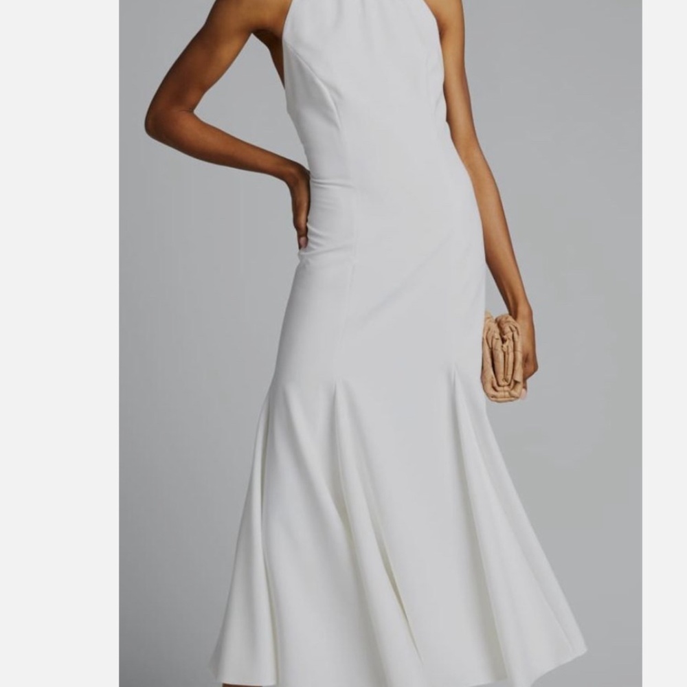 White Penelope Open-Back Cady Halter A-Line Dress